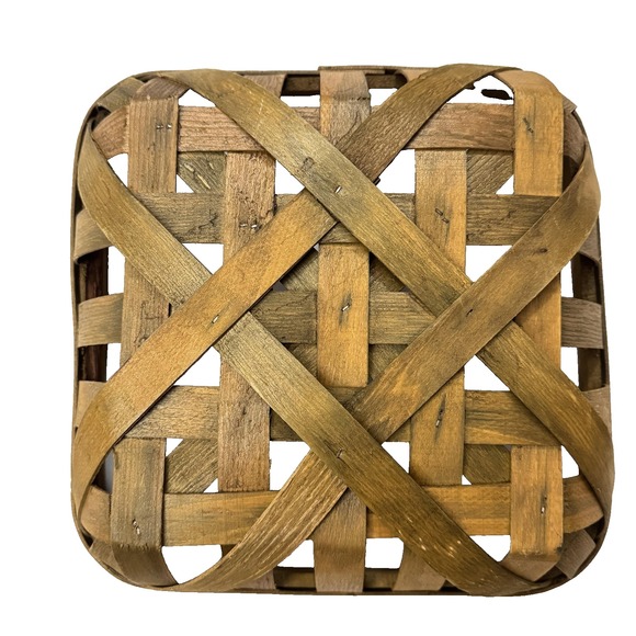 Woven Wood Tobacco Basket 12.5" Square Rustic Farmhouse Decor Primitive Tray NEW - Picture 4 of 8